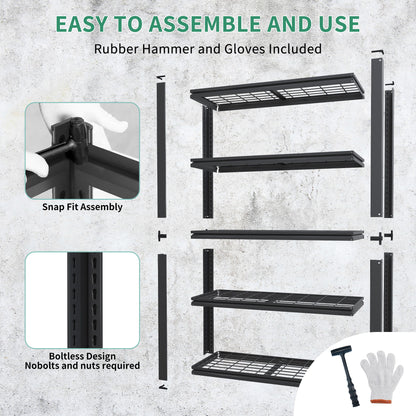 Heavy Duty 5 Tier Adjustable Metal Mesh Storage Rack With 2000 Lbs Capacity - Brushed Nickel