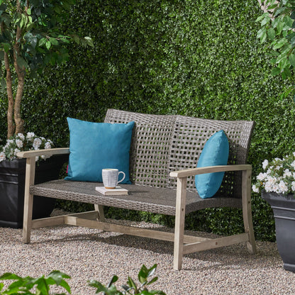 Hampton - Outdoor Wood And Wicker Loveseat - Gray