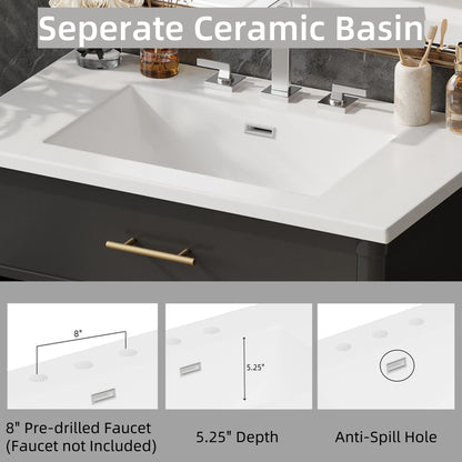 Bathroom Vanity With Sink, Soft Close Doors And Adjustable Shelf