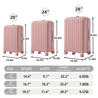 20" / 24" / 28" 3 Pieces / Set Spinner Wheel Luggage, Carry On Suitcase, With Cup Holder & USB Port & Phone Holder