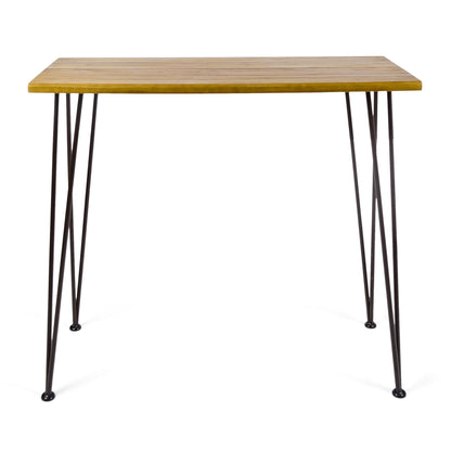 Dione Outdoor Industrial Acacia Wood Bar Set With Metal Frame And Slat Paneling - Brown