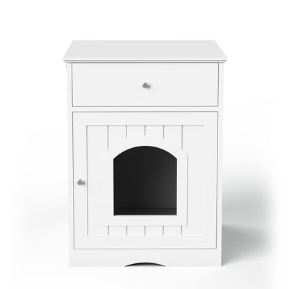 Pet House Cat Litter Box Enclosure With Drawer, Side Table