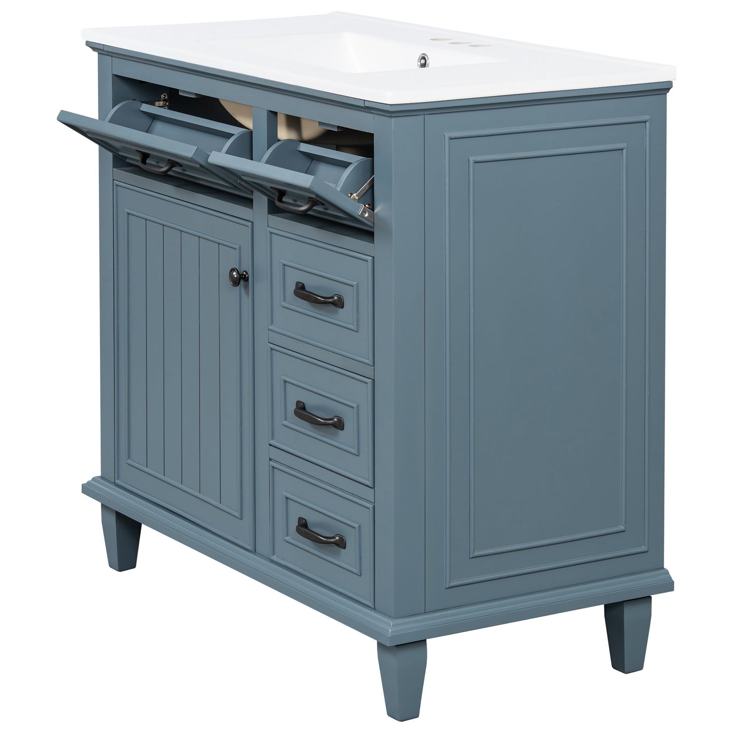 Modern Bathroom Vanity With Sink Top, Flip Drawers, Adjustable Shelf