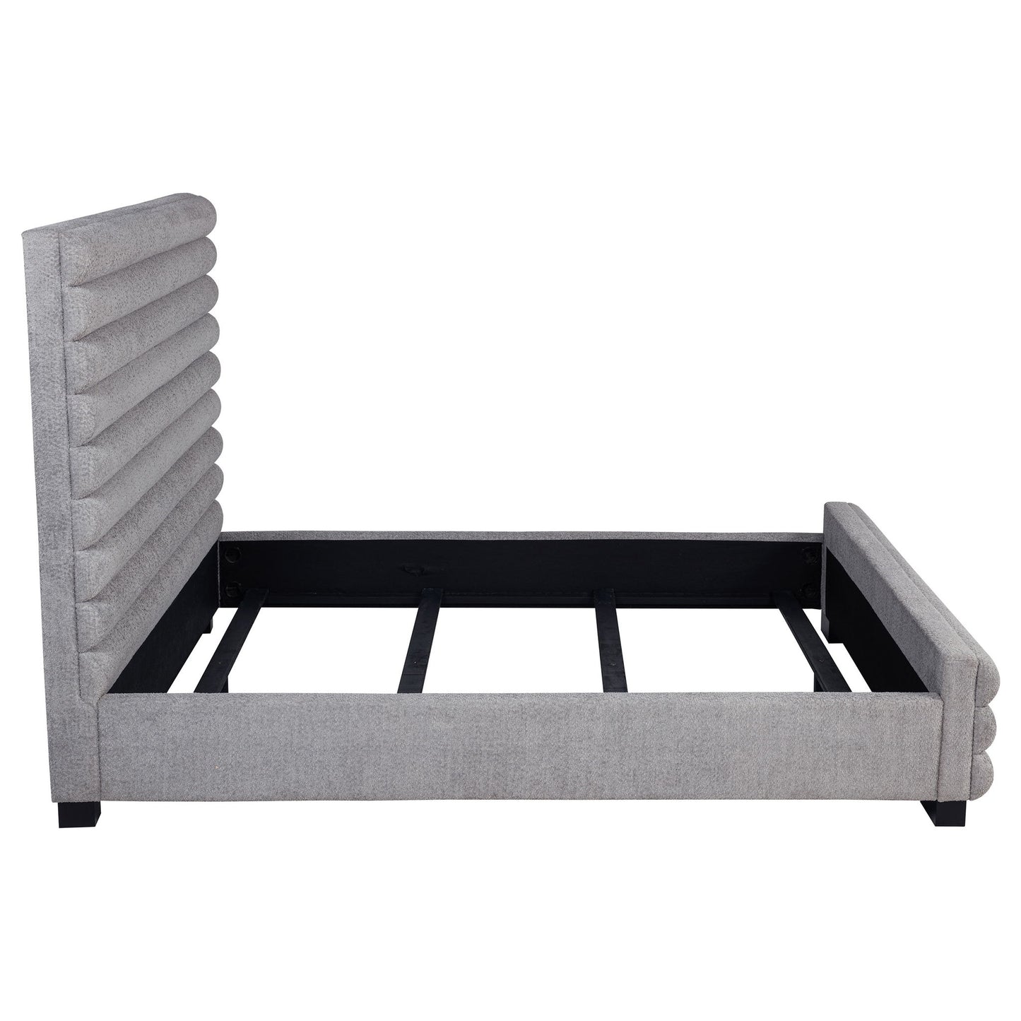 Queen Bed With Textured, And Tufted Headboard - Gray