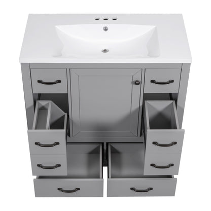 Modern Bathroom Vanity With Sink, 6 Drawers, Adjustable Shelf