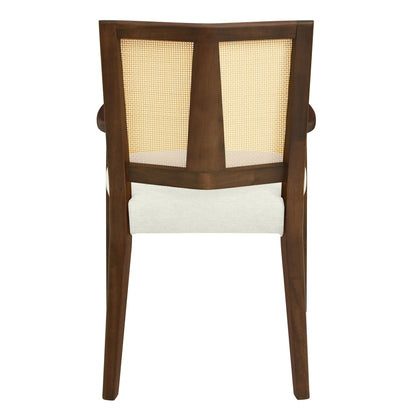 Mid Century Modern Arm Dining Chairs With Rattan Backrest