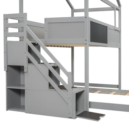 House Style Bunk Bed With Storage Staircase And board