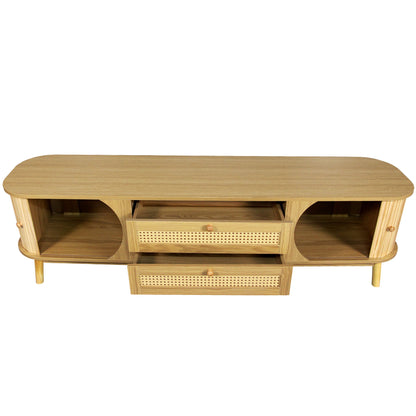 Rattan TV Stand For Tvs Up To 75'', Modern Farmhouse Media Console, Entertainment Center With Legs, TV Cabinet For Living Room, Home Theatre - Natural Wood