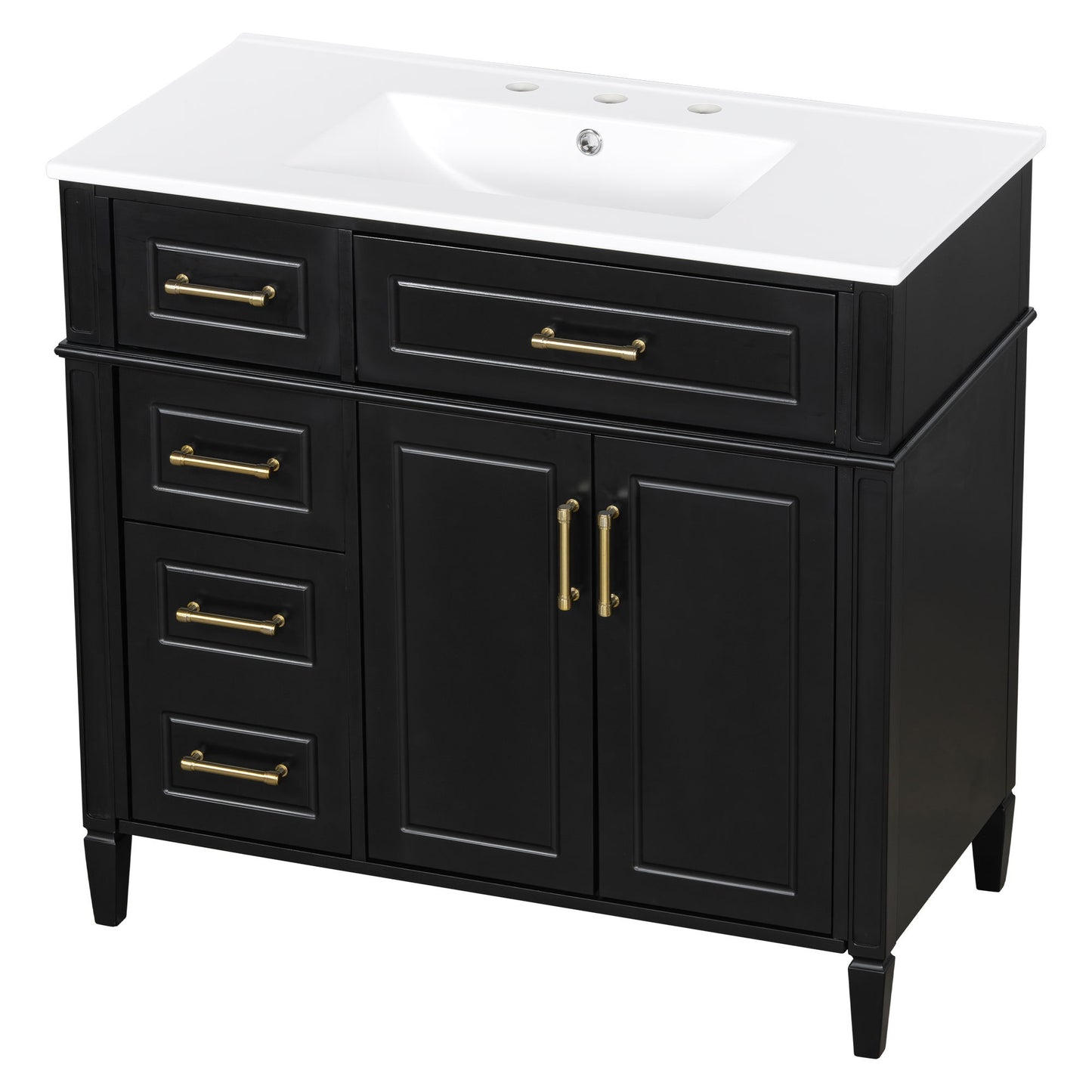 Bathroom Vanity With Sink, 4 Drawers, 2 Doors