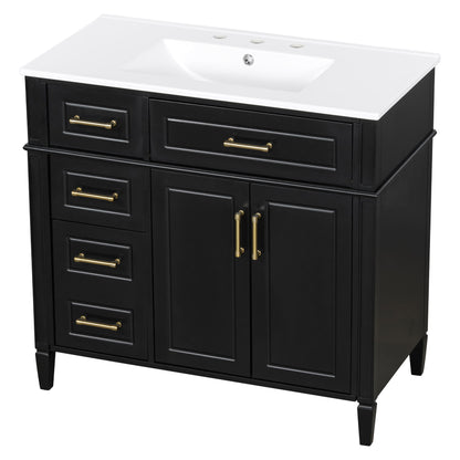 Bathroom Vanity With Sink, 4 Drawers, 2 Doors