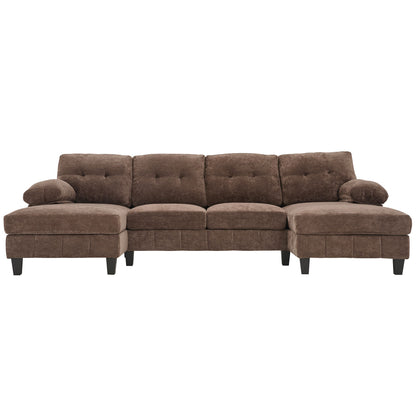 U-Shaped Sectional Sofa 103.5" Fabric Couch With Dual Chaise Lounges, Storage Pockets, Armrest Pillows