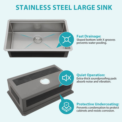 Undermount Workstation Kitchen Sink Stainless Steel Single Bowl