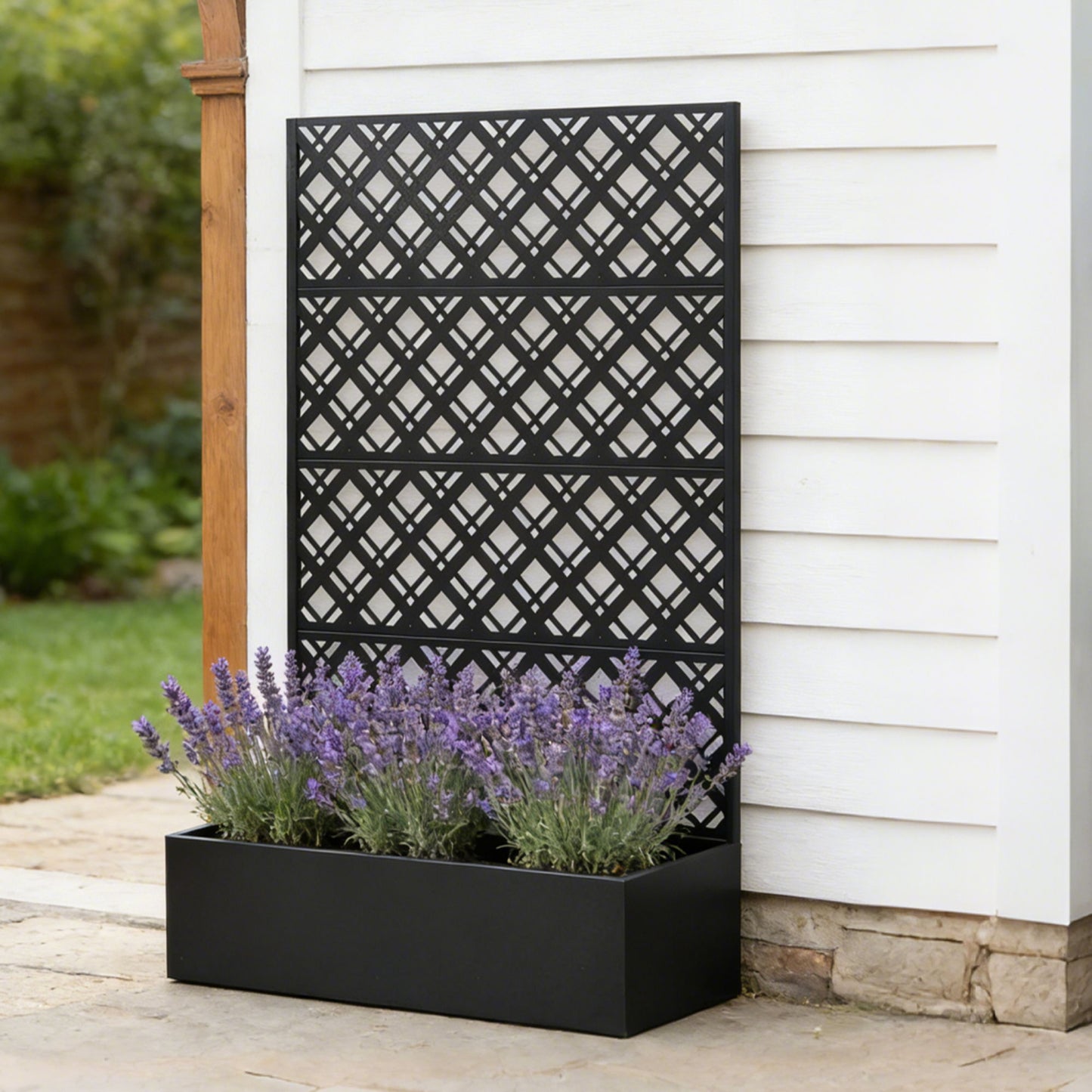 Rhombus Planter Raised Garden Bed With Trellis For Climbing Plants - Black