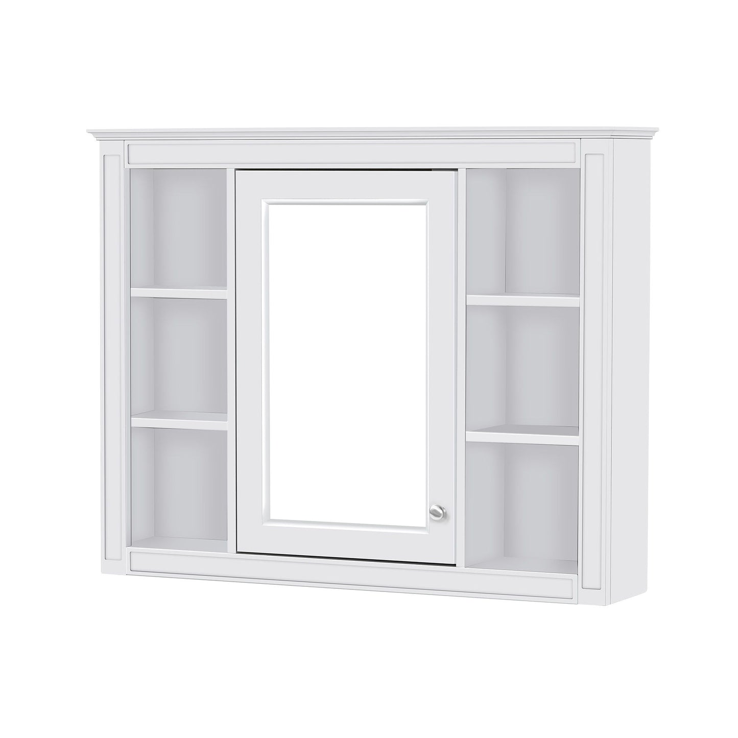 Wall Mounted Medicine Cabinet With Mirror, Storage Cabinet Featuring 6 Open Shelves And Adjustable Interior
