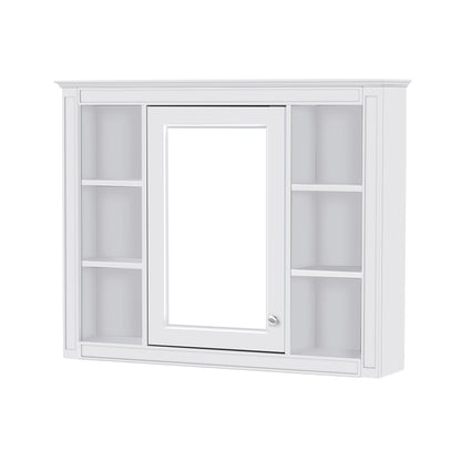 Wall Mounted Medicine Cabinet With Mirror, Storage Cabinet Featuring 6 Open Shelves And Adjustable Interior