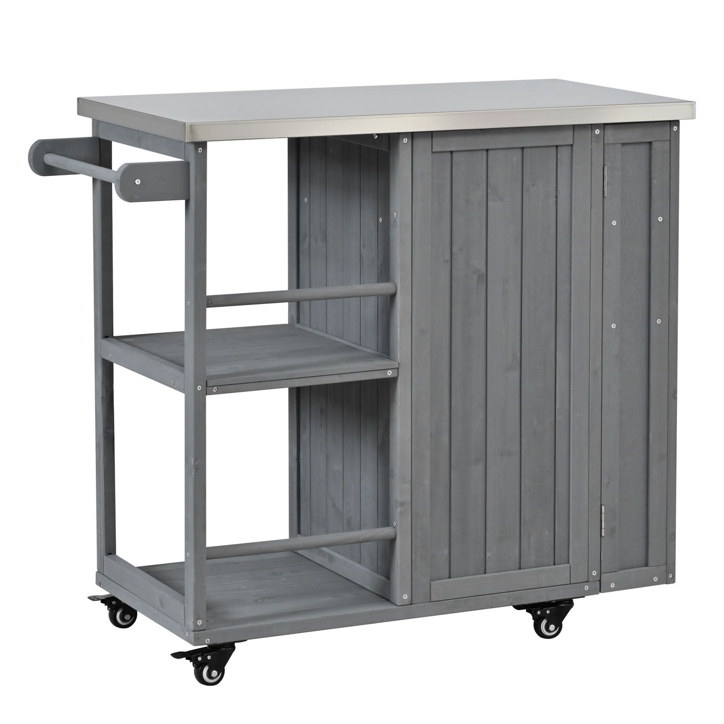 Outdoor Kitchen Island Prep Station With Lockable Wheels, Ample Storage, Towel & Spice Racks