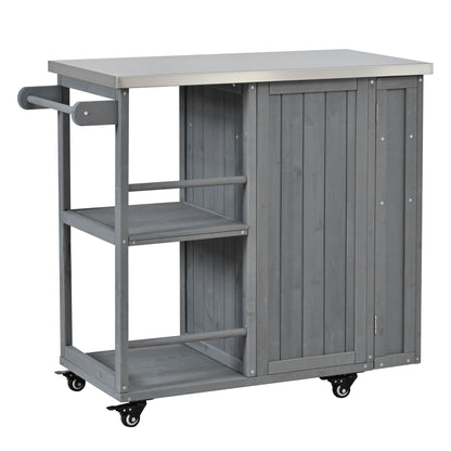 Outdoor Kitchen Island Prep Station With Lockable Wheels, Ample Storage, Towel & Spice Racks