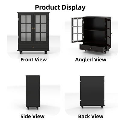 Minimalist Buffet Cabinet With Double Glass Doors And Drawer