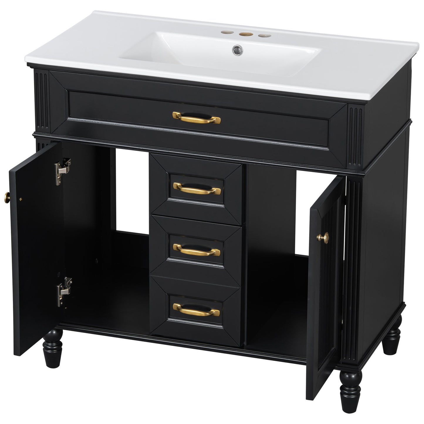 Bathroom Vanity With Sink, Flip-Out Top Drawer, Soft Close Doors, 2 Storage Drawers
