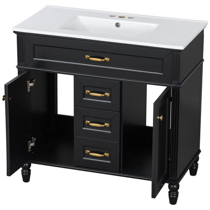 Bathroom Vanity With Sink, Flip-Out Top Drawer, Soft Close Doors, 2 Storage Drawers