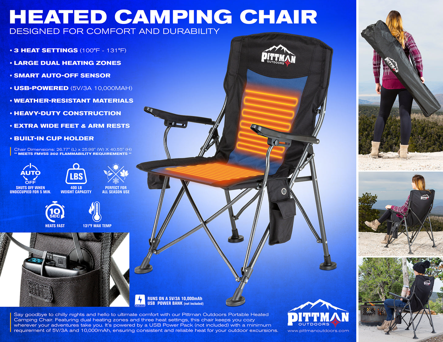 Pittman Outdoors Heated Camping Chair. The Ultimate Camping Experience