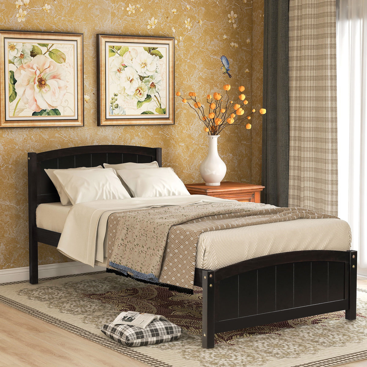 Platform Bed & Headboard, Footboard And Wood Slat Support