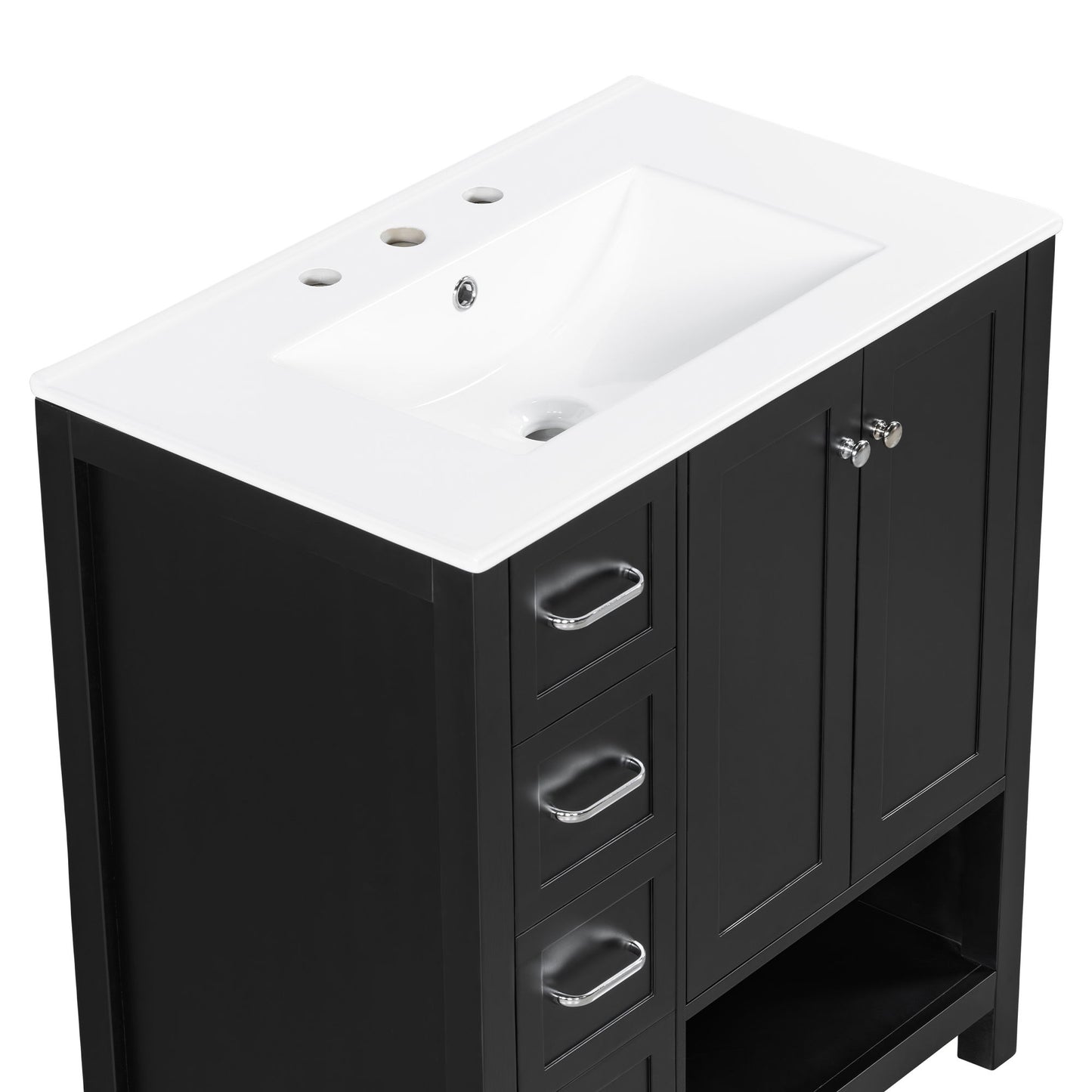 Bathroom Vanity With Sink Top, Bathroom Vanity Cabinet With 2 Doors And 2 Drawers, Open Shelf