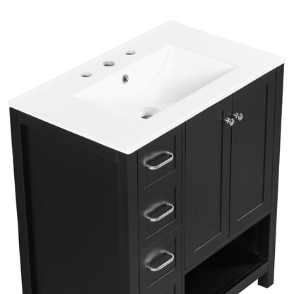 Bathroom Vanity With Sink Top, Bathroom Vanity Cabinet With 2 Doors And 2 Drawers, Open Shelf