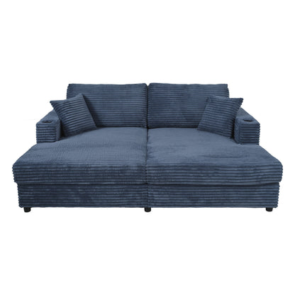 Oversized Loveseat Chaise With 2 USB Ports, 2 Cup Holders And 2 Throw Pillows