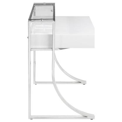 Serrano - 2 Drawer Writing Desk With Polished And Tempered Glass Hutch - Glossy White