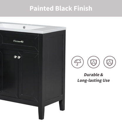 Modern Bathroom Vanity With Sink, Freestanding Design With Drawers And Doors