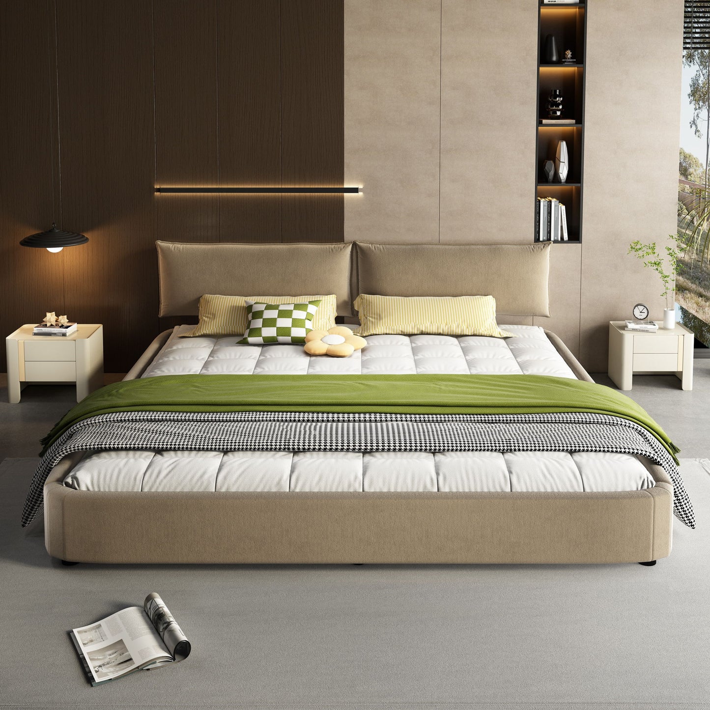 Cloud Bed Frame With Oversized Padded Movable Headboard