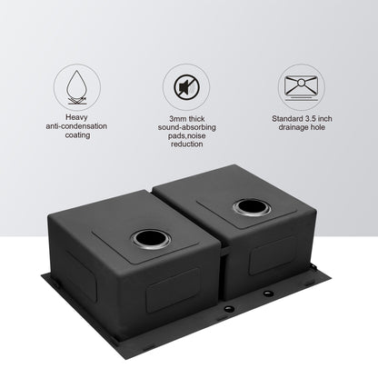 Double Bowl Drop In Kitchen Sink 33" X 22" With 16 Gauge Stainless Steel And 2 10" Deep Basins - Gunmetal Black