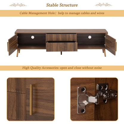 TV Stand With 2 Drawers, Media Console Table For TVs Up To 80'' For Living Room - Walnut