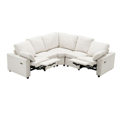 Power Recliner Sectional Sofa Home Theater Reclining Sofa With Two USB Ports, Two Storage Drawers For Living Room