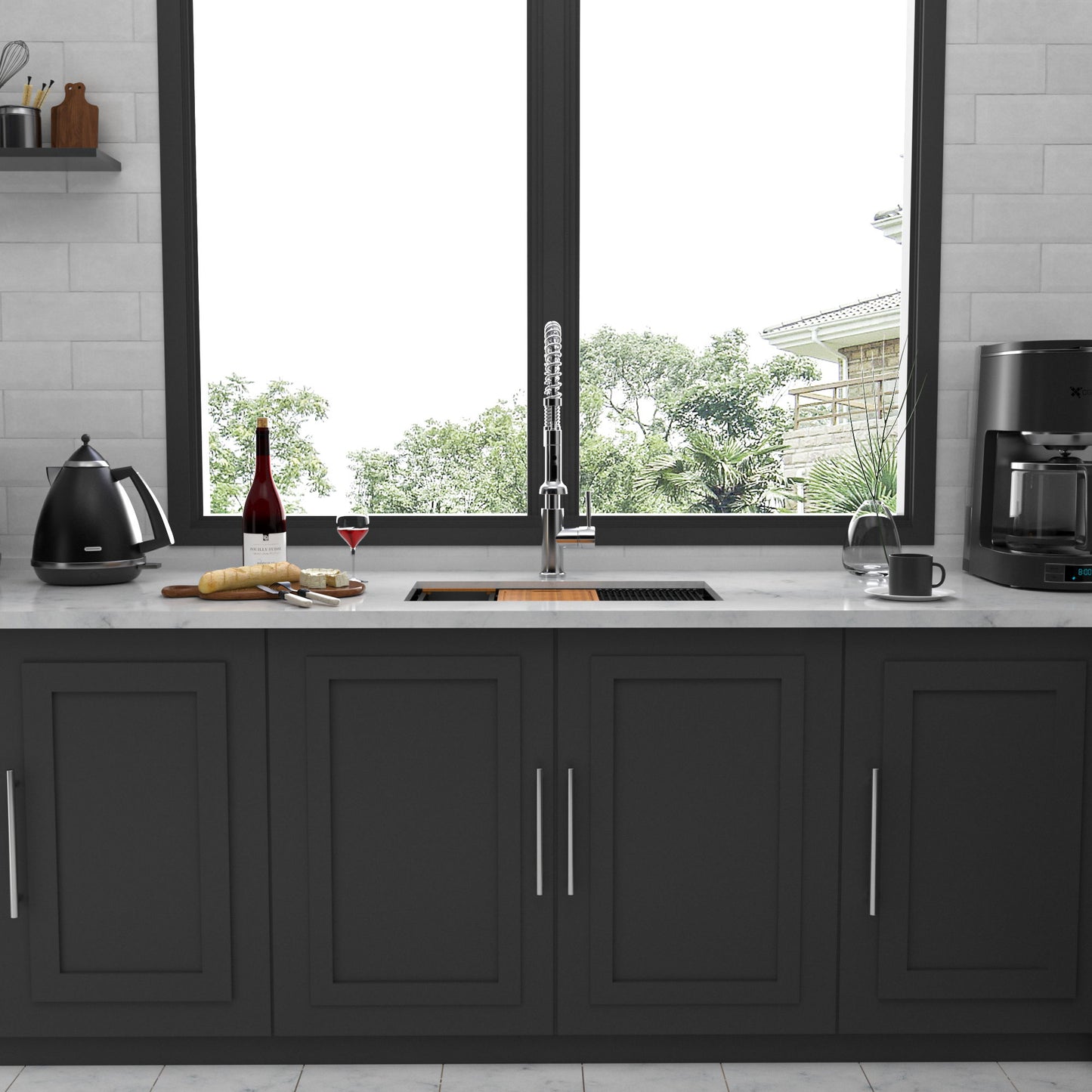Workstation Kitchen Sink 30" X 18" X 10" Single Bowl Undermount 16 Gauge - Gunmetal Black