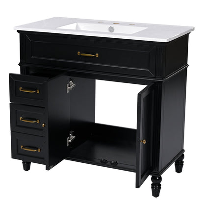 Bathroom Vanity With Sink, 2 Doors 2 Drawers, Freestanding Design