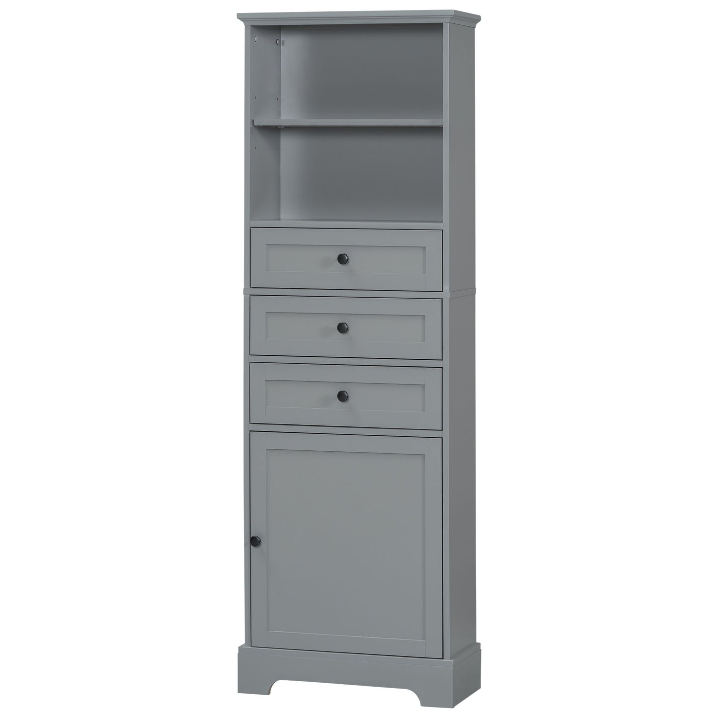 Tall Storage Cabinet With 3 Drawers And Adjustable Shelves For Bathroom