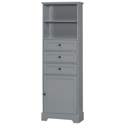 Tall Storage Cabinet With 3 Drawers And Adjustable Shelves For Bathroom