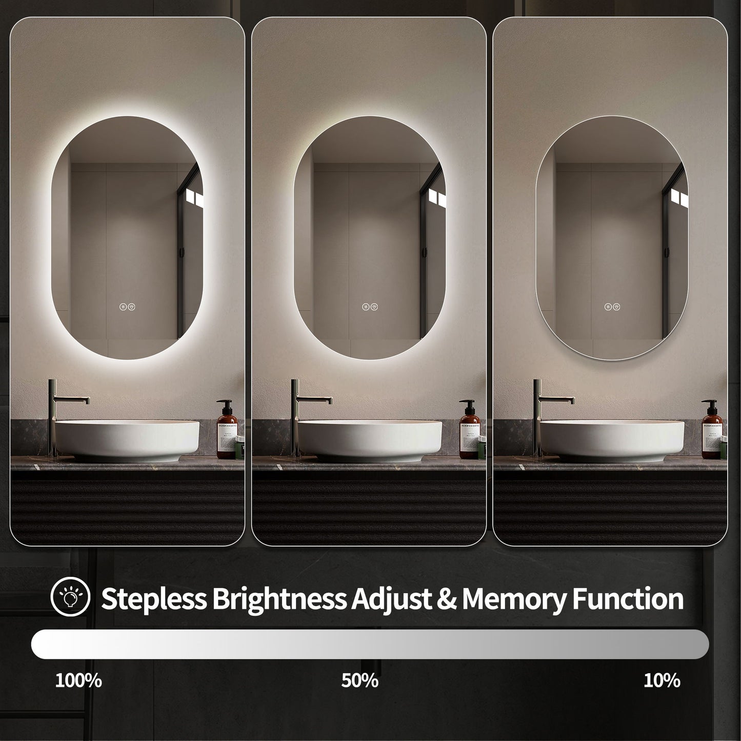 Smart Wall Mounted LED Touch Screen Mirror With Anti-Fog Function And Adjustable Lighting