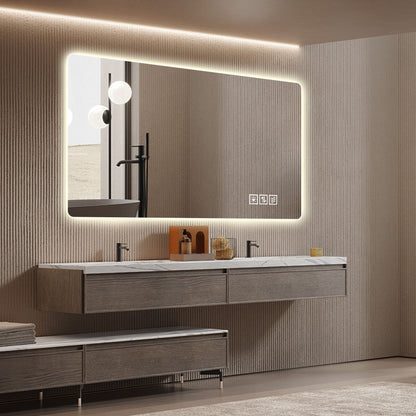 Wall Mounted LED Lighting Mirror With 3 Color Lighting, Dimming, Waterproof, Anti Fog, Touch Switch - Silver