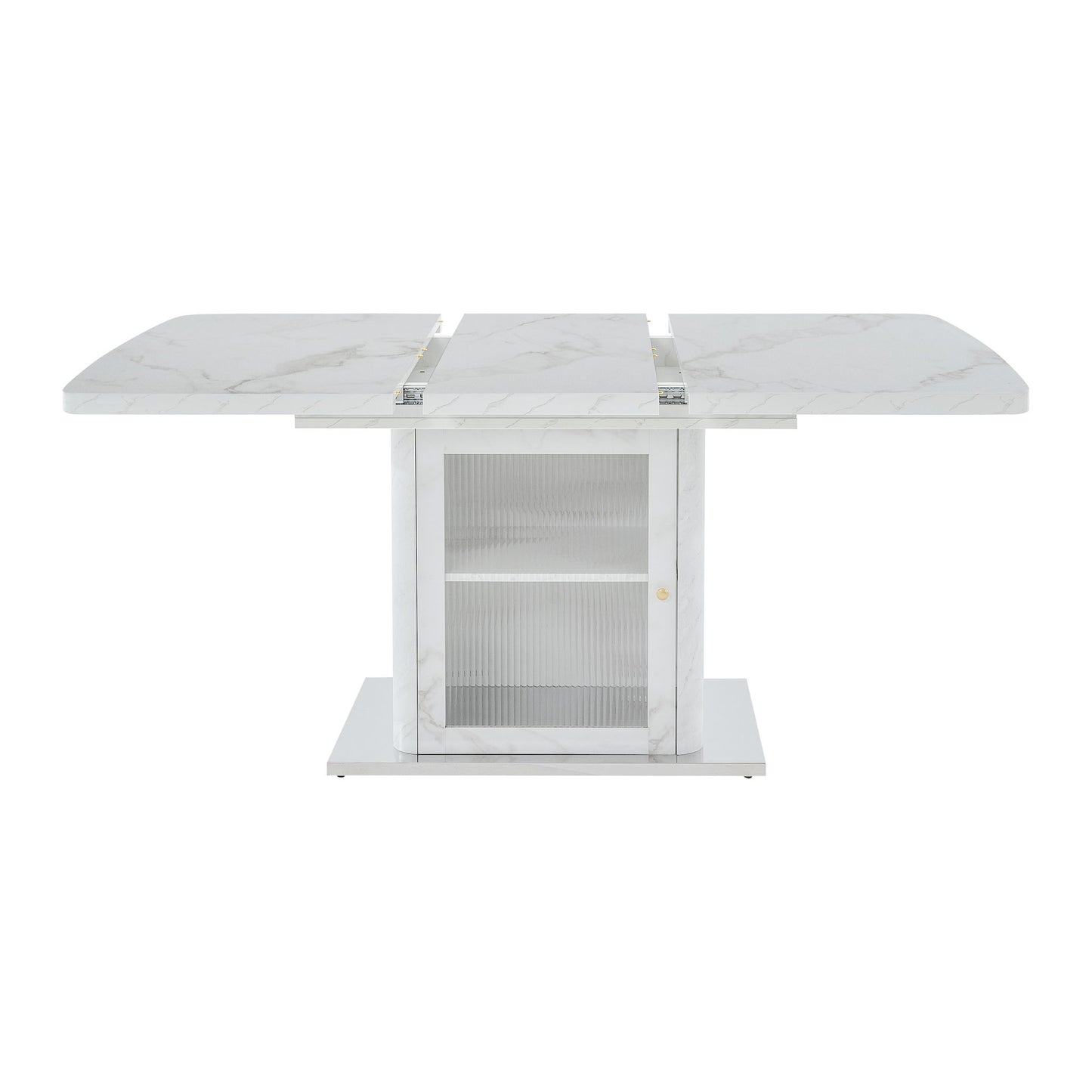 Modern Rectangle Dining Table With Stretchable Top, Storage Cabinet