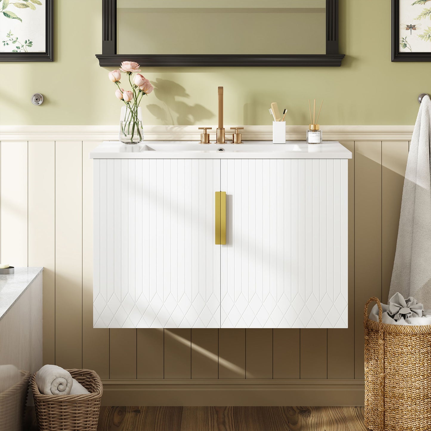 Bathroom Vanity With Sink, Rectangular Storage Cabinet With 2 Soft Closing Doors