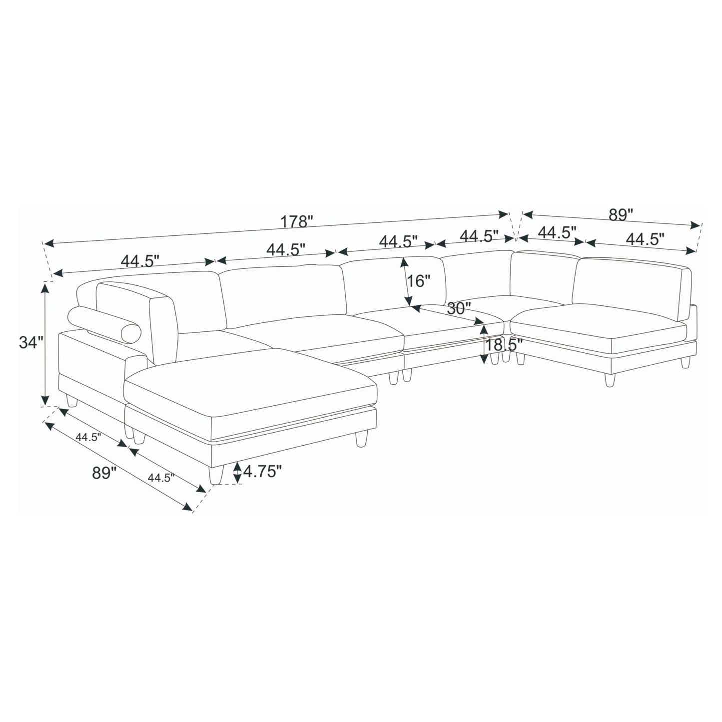 Modern Modular Sectional With Adjustable Back Support