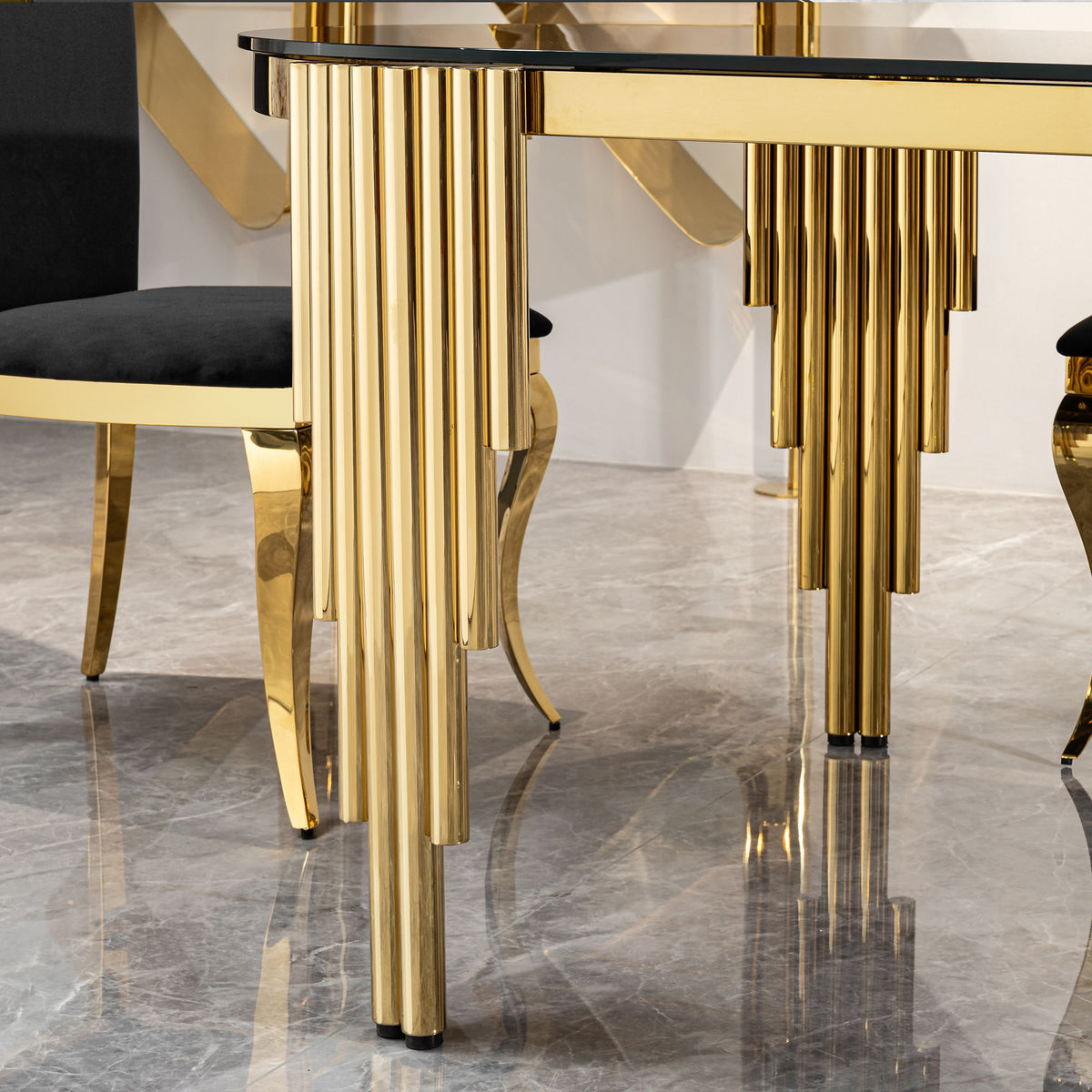 Oval Dining Table With Glass Top And Stainless Steel Base