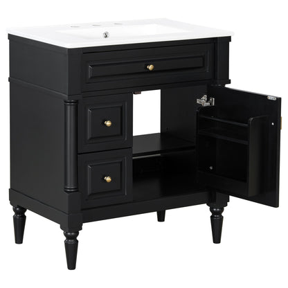 Modern Bathroom Vanity With Sink, Freestanding Cabinet With Flip Drawer & Adjustable Shelf