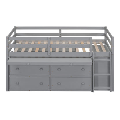Loft Bed With Retractable Writing Desk And 4 Drawers, With Lateral Portable Desk And Shelves