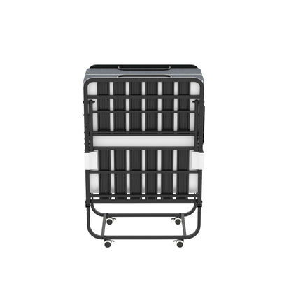 Twin Folding Bed With Memory Foam Mattress, Space Saving Rollaway Guest, On Wheels, Portable For Adults & Guests - Black