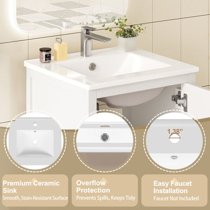 Bathroom Vanity With Ceramic Sink, Soft Close Drawers, Door Organizer, Divider Drawer, Adjustable Foot Pads