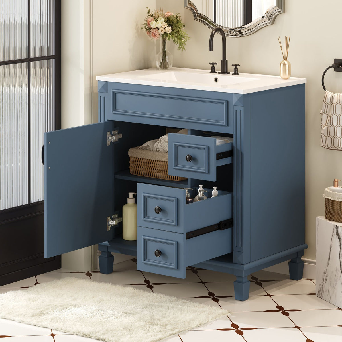 Bathroom Vanity With Sink, Cabinet With 2 Drawers And Adjustable Shelf